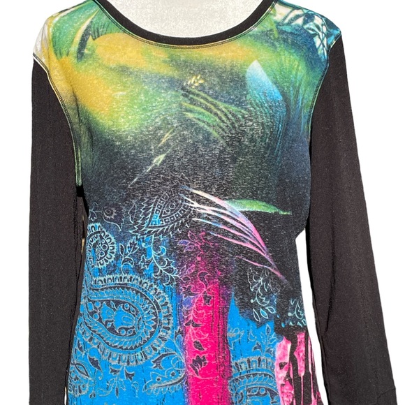 i.e. Relaxed Top Blouse Black Boho Hippie Festival Colorful Large - Picture 3 of 9